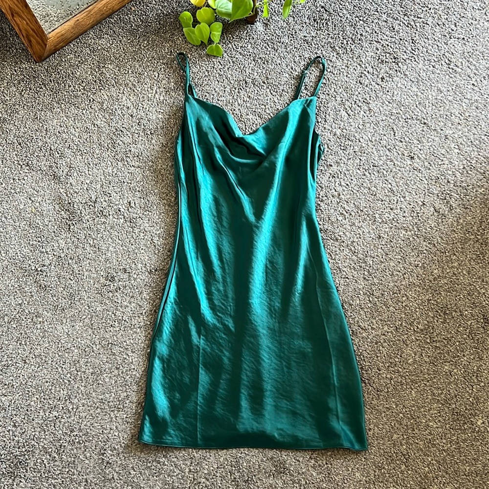 Nasty Gal Cowl Satin Mini Dress - Emerald Green